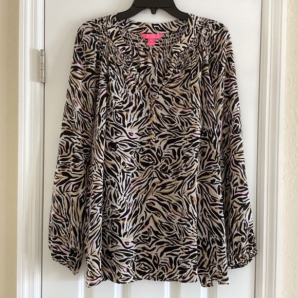 Lilly Pulitzer Elsa 100% Silk Blouse Top Tunic *Onyx Can You Zee Me* NWOT Sz XL - Picture 3 of 16